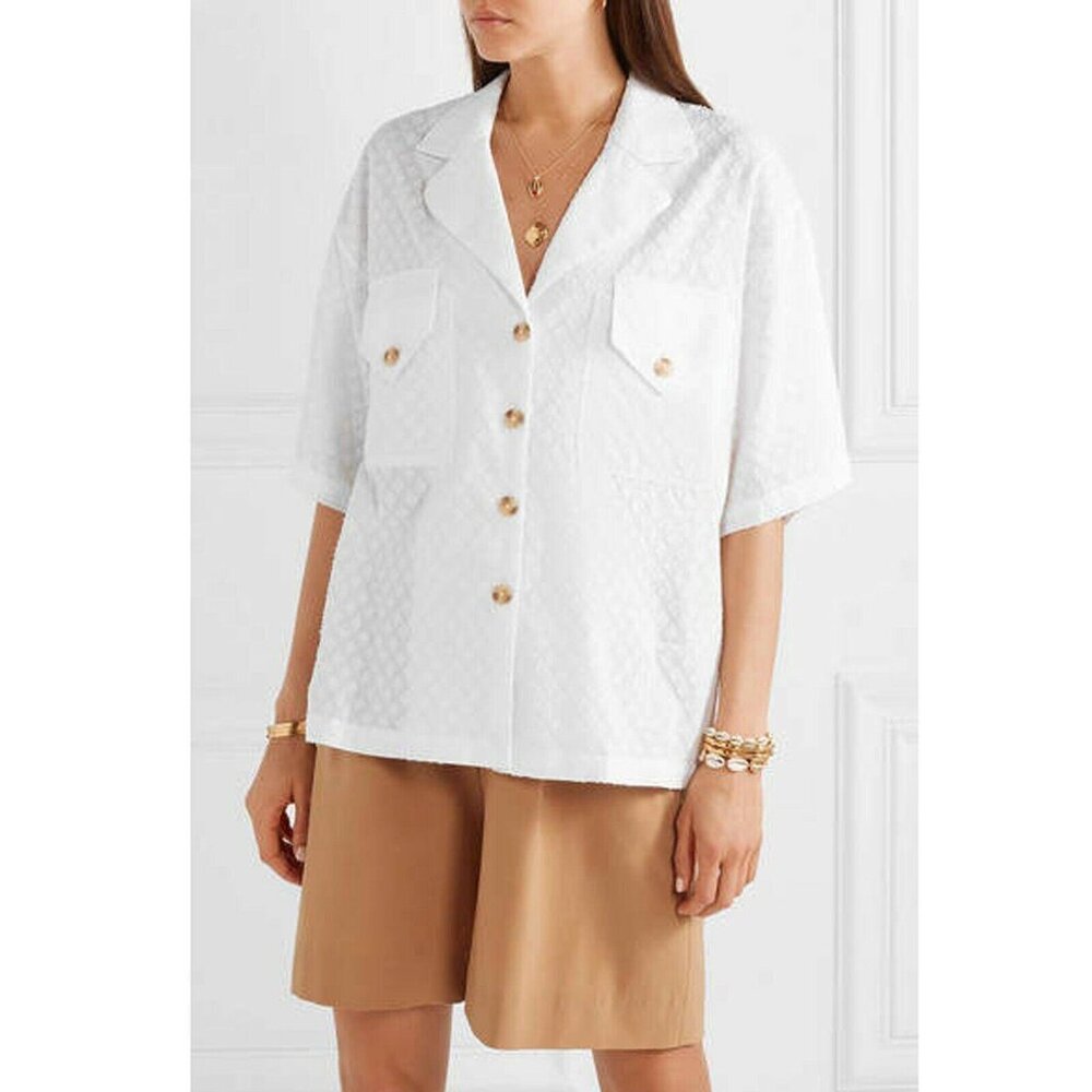 Rhode Resort Oliver Fil Coupe Cotton White Shirt Top Buttondown S New